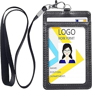 Porte-badge mamo bear, double porte-badge vertical en cuir pu avec fenêtre d'identification transparente