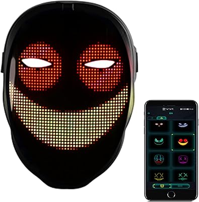 Masque facial à lumière led, masque numérique transformable, masque d'halloween rechargeable, application bluetooth