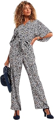 Combinaison flatteuse à jambes larges et imprimé animal vintage pour femme