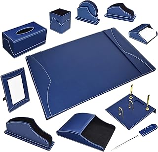 Ensemble de bureau fis 11 pièces en pu italien, bleu - fsds183bl