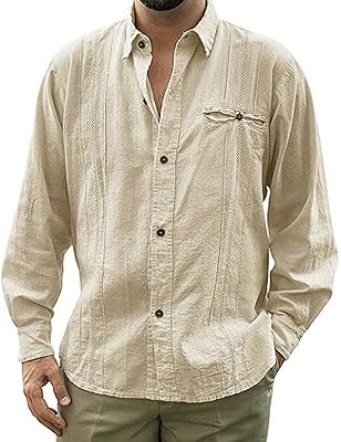 Chemises en lin à manches longues pour hommes, chemises d'été décontractées boutonnées