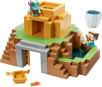 Un ensemble de jouets transformateurs minecraft oasis avec petites figurines, accessoires et slime