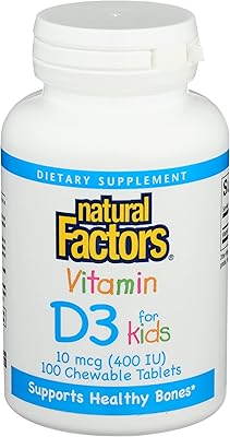 Facteurs naturels, vitamine d3 pour enfants, saveur fraise, 400 ui, 100 comprimés à