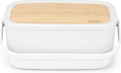Grande corbeille à pain brabantia avec planche de service en bois et poignée