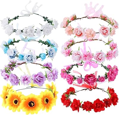 Couronne de tournesol, paquet de 8 couronnes de fleurs réglables faites à la main