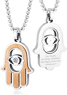 Pendentif en acier inoxydable 555 main de fatima evil cz, chaîne 16-20"