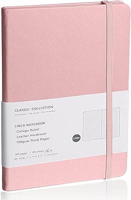 Cahier de notes ligné, (rose), 160 pages, moyen 5,7 pouces x 8 pouces