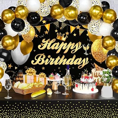 Fournitures de fête d'anniversaire noires et dorées décorations pour hommes et femmes
