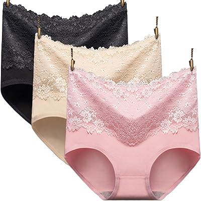 Culottes en coton, culottes taille haute en coton et dentelle, lot de 3
