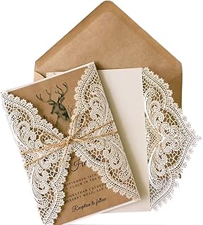 Becky pride 50 pièces d'invitations de mariage vintage en dentelle avec cartes