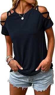 T-shirt décontracté d'été décontracté à manches courtes et épaules dénudées georglitter pour femmes