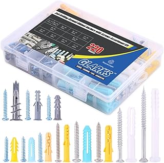 Glarex 220 pièces d'ancrages en plastique auto-perceurs nervurés, ancrage mural creux avec vis