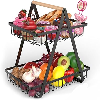 Corbeille de fruits à 2 niveaux, paniers de cuisson de fruits en métal