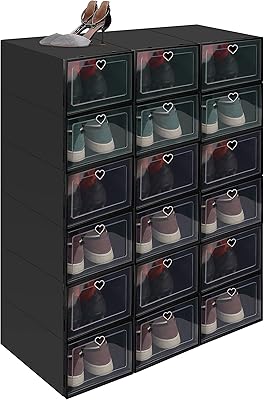 Urbazaar 18 pièces boîte de rangement de chaussures empilable en plastique transparent organisateur