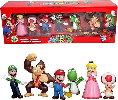 Ensemble de figurines en pvc super mario bros. - 6 pièces avec luigi