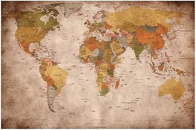 Mural de carte du monde vintage pour décoration d'enfants et d'étudiants, fond mural