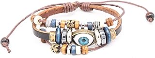 Bracelet en cuir œil de hibou bleu fait main