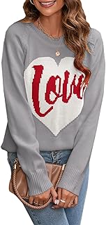 Pull tricoté coeur pour femme, pull à manches longues et col rond, pull
