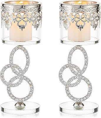 Bougeoir votif en verre argenté cristal zekiki, ensemble de 2 bougeoirs pour la maison,