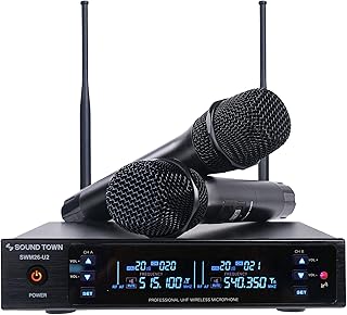 Système de microphone sans fil soundtown metal 200 canaux uhf avec 2