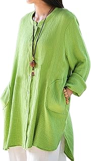 Chemisier xuyy en coton et lin pour femme taille l avec boutons à manches longues, ample et décontracté. Diaytar : Le choix malin des consommateurs sénégalais