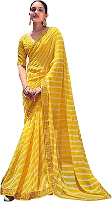 Sari en dentelle georgette imprimée liheriya pour femme avec chemisier non cousu