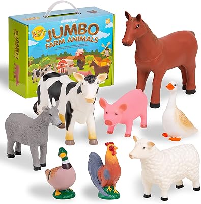 Ensemble d'animaux de ferme géants en plastique learning minds, vache, cochon, poulet, chèvre