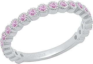 Bague de mariage ronde avec saphir rose empilable pour femme (rose, haute clarté)