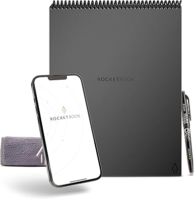 Couverture à rabat rocketbook avec stylo pilot frixion et chiffon en microfibre