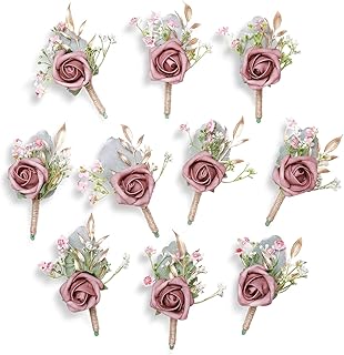 Yisokao 10 pièces ensemble de boutonnières rose poussiéreux pour hommes fête de mariage