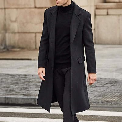 Manteau en laine décontracté à col rabattu pour hommes, manteau d'hiver long à