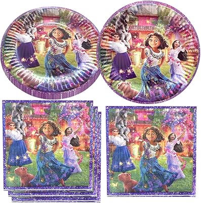 Fournitures de fête d'anniversaire sur le thème hisnol encanto, 20 assiettes et 20
