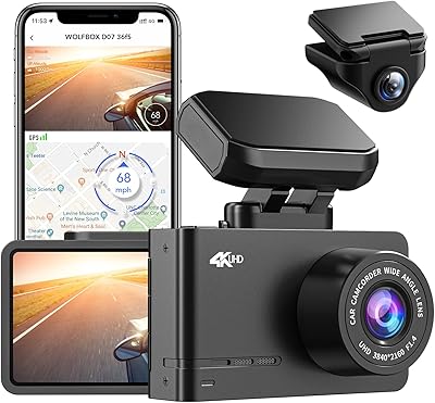 Caméra de tableau de bord wolf box 4k wifi gps intégré caméra avant