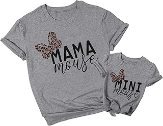 Mama minnie leopard print love heart shirt ensemble de vêtements assortis pour mère