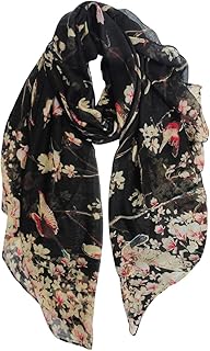 Écharpes et châles légers en coton à fleurs et oiseaux pour femmes, m