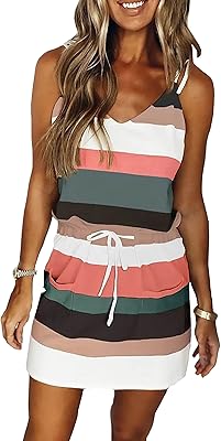 Robe courte rayée sans bretelles pour femme avec lacets et sans manches
