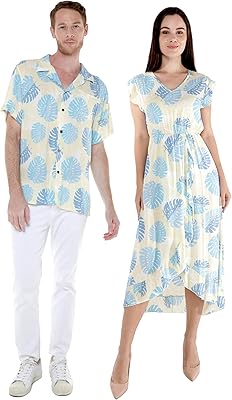 Chemise luau hawaïenne ou robe portefeuille à volants assorties en crème de palmier