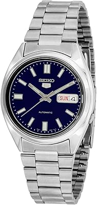 Montre automatique pour homme avec cadran bleu, affichage analogique et bracelet en acier