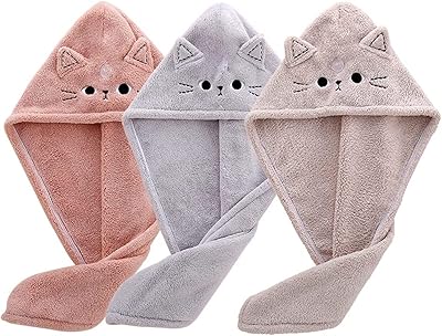 Serviettes de séchage de cheveux paquet de 3 serviettes en microfibre cheveux chat