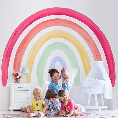 Grands autocollants muraux aquarelle arc-en-ciel bohème colorés à décoller et coller pour chambre