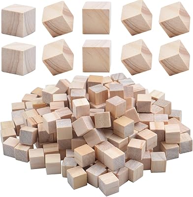 Blocs en bois, 200 pièces blocs en bois carrés naturels non finis, carrés