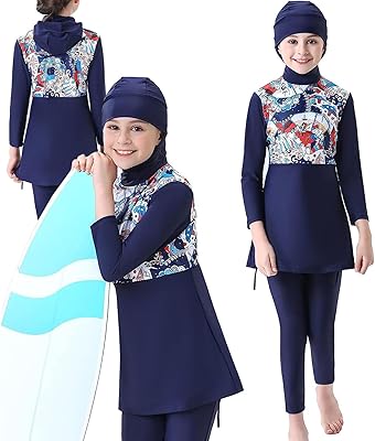 Maillot de bain burkini pour fille au design islamique modeste, manches longues