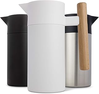 Carafe thermique à double paroi en acier inoxydable avec manche en bois