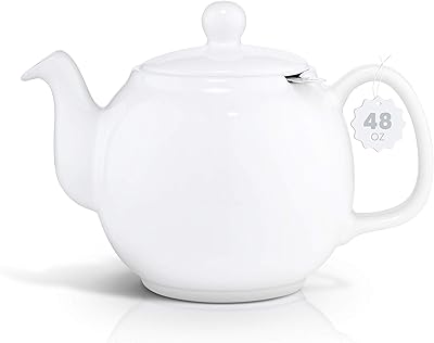 Grande théière en porcelaine à saké de 48 oz avec infuseur, feuilles mobiles