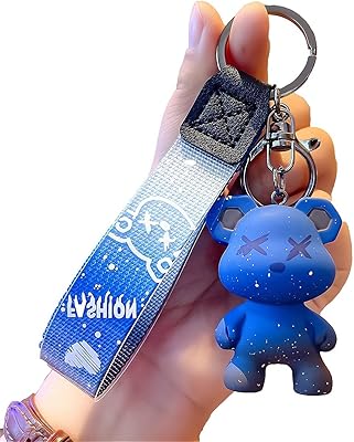 Porte-clés ours, porte-clés ours aux couleurs changeantes avec lanière tressée, accessoire de clé