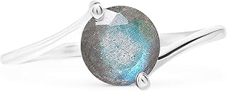 Bijoux corail bague carrée labradorite argent sterling 925 vintage boho chic