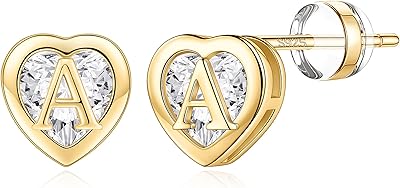 Boucles d'oreilles coeur initiales pour filles, hypoallergéniques en argent sterling 925 cz boucles