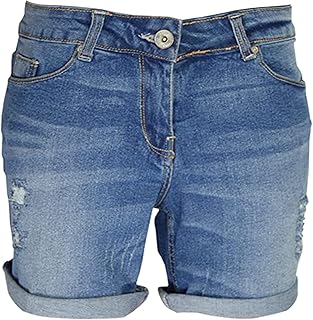 Short en jean skinny pour femme avec design pliable déchiré, bleu denim, taille