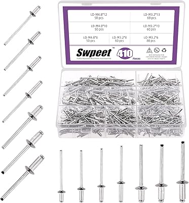 Sobit 410 pièces grand jeu de boulons 1/8" 3/16", rivet pop avec extrémité