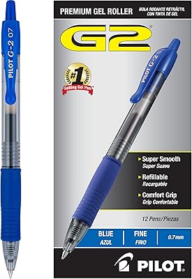 Stylo à encre gel rétractable pilot g2 deluxe, pointe fine, encre noire, 12